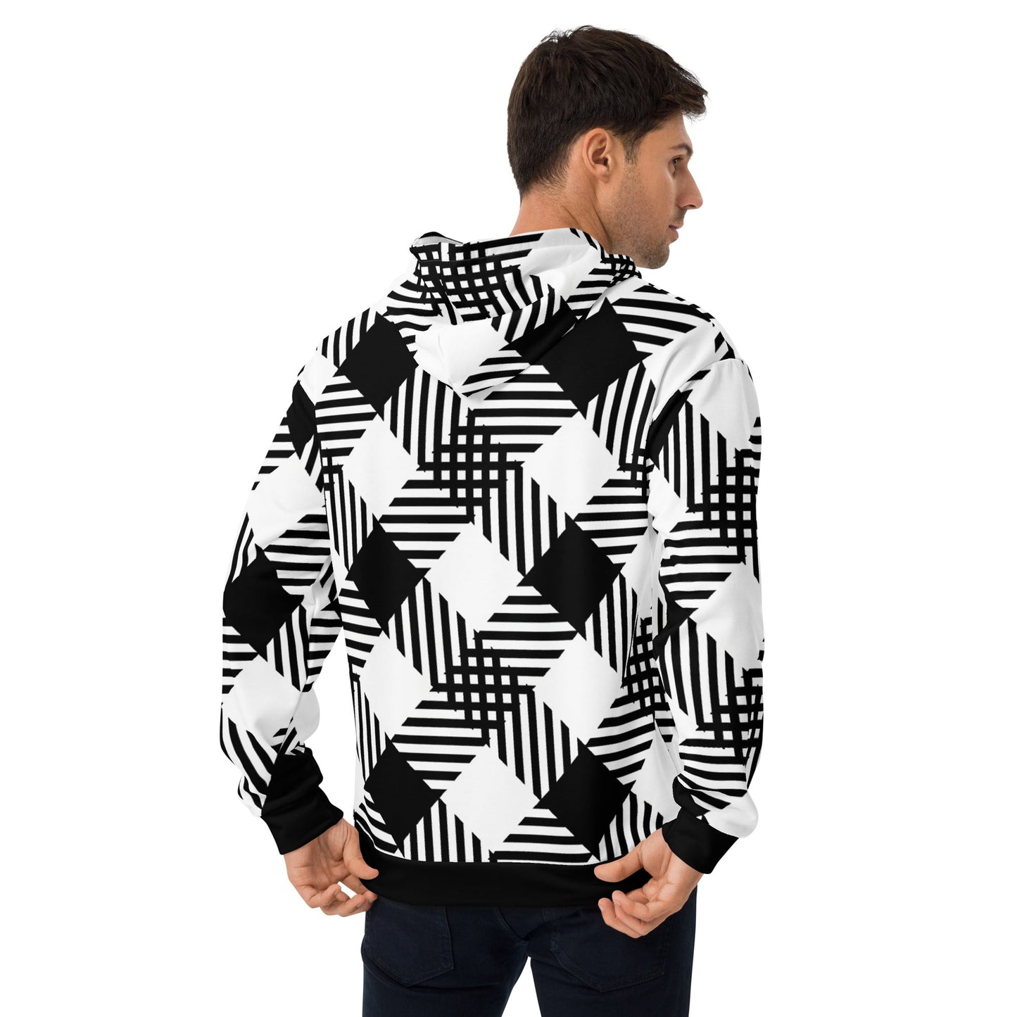 Mens Graphic Hoodie, Black and White Plaid Print