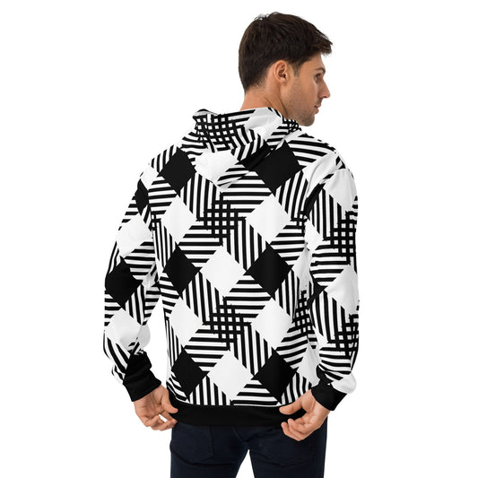 Mens Graphic Hoodie, Black and White Plaid Print